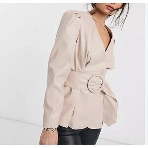 River Island‎ faux leather belted peplum top in pink sz 6